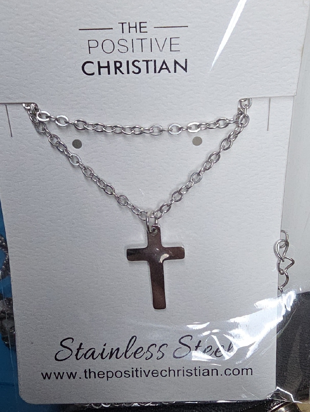 Classic Silver Cross Pendant Necklace - Stainless Steel - Picture 4 of 4